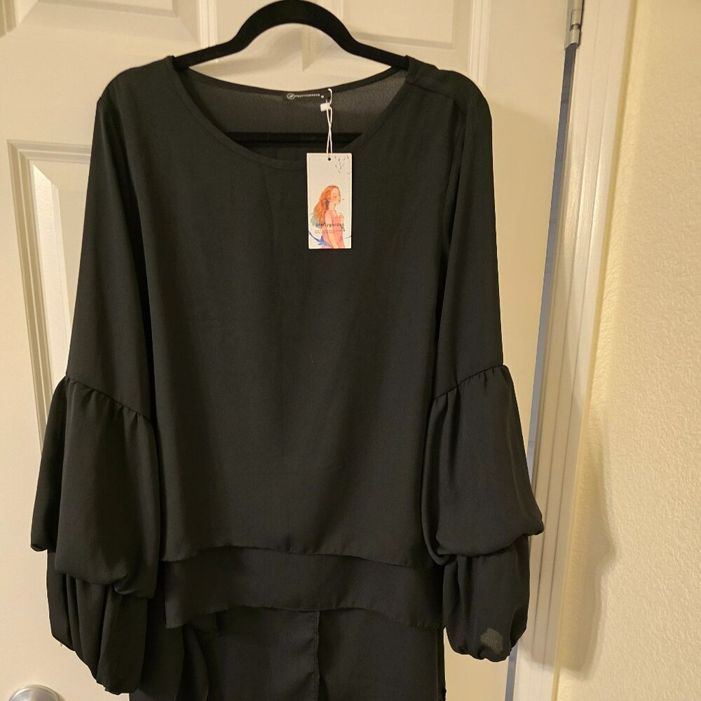 Womens Black Flowy Shirt Dress with Latern Sleeves Size Medium